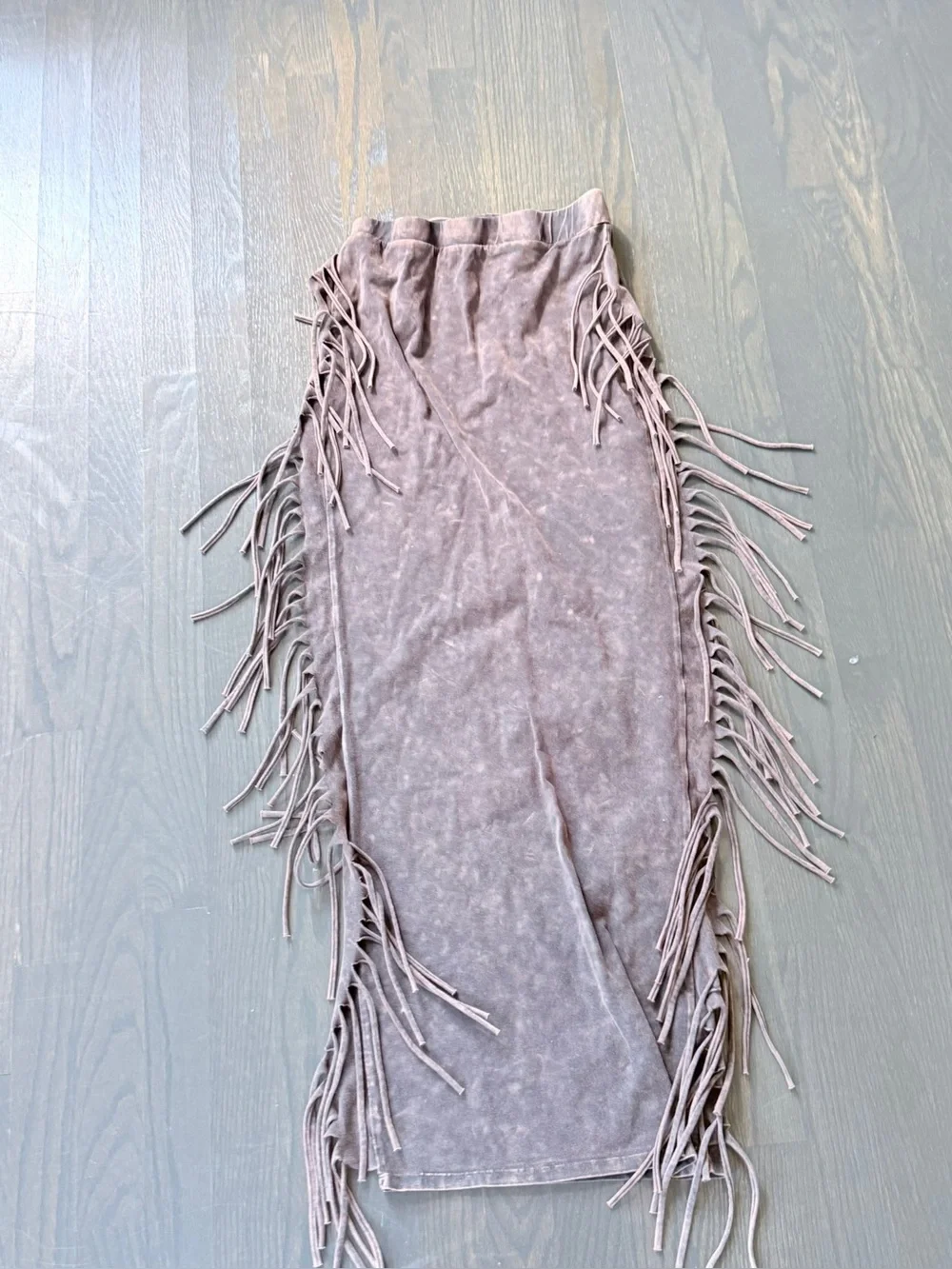 Boho Fringe Maxi Skirt in Brown